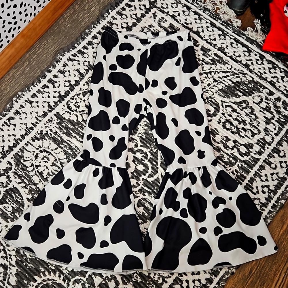Kids cowprint bell bottom pants